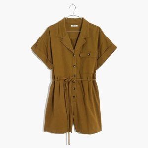 Madewell Belted Safari Romper in Distant Olive Coverall Shorts S